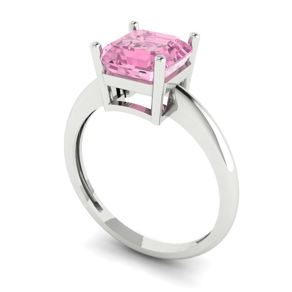 2 cttw Zirconia Simulated Pink Diamond Solitaire  Engagement Ring - Solid Gold (VVS1, Asscher Cut,7.0mm)