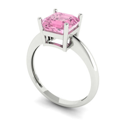 2 cttw Zirconia Simulated Pink Diamond Solitaire  Engagement Ring - Solid Gold (VVS1, Asscher Cut,7.0mm)