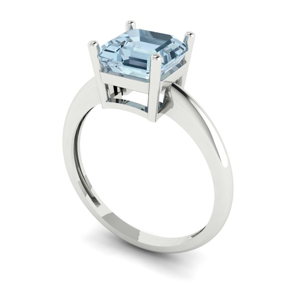 2 cttw Zirconia Simulated Blue Diamond Solitaire  Engagement Ring - Solid Gold (VVS1, Asscher Cut,7.0mm)