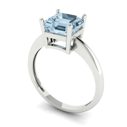 2 cttw Zirconia Simulated Blue Diamond Solitaire  Engagement Ring - Solid Gold (VVS1, Asscher Cut,7.0mm)