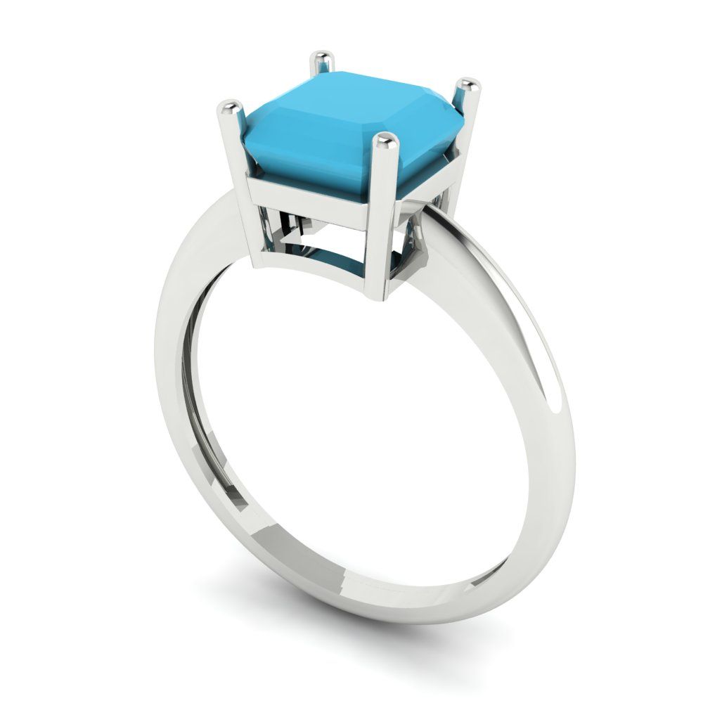 2 cttw Simulated Turquoise Solitaire  Engagement Ring - Solid Gold (Asscher Cut,7.0mm)