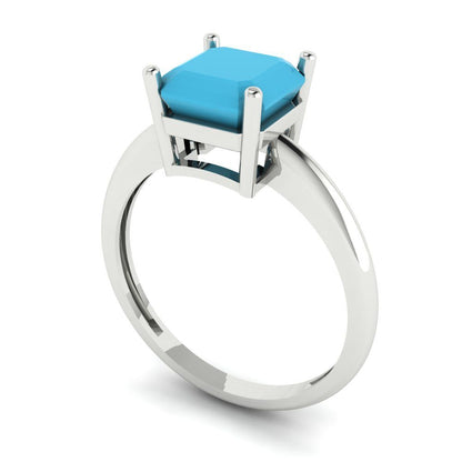 2 cttw Simulated Turquoise Solitaire  Engagement Ring - Solid Gold (Asscher Cut,7.0mm)