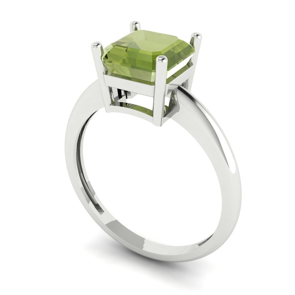 2 cttw Natural Peridot Solitaire  Engagement Ring - Solid Gold (Asscher Cut,7.0mm)