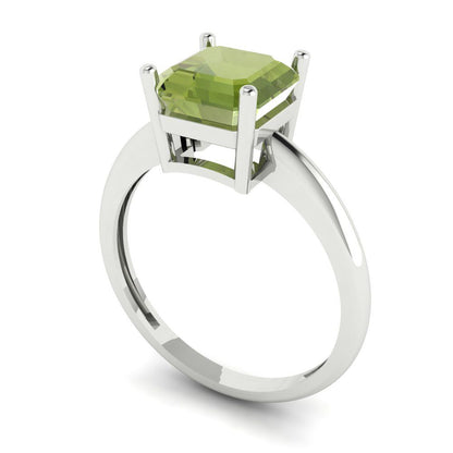 2 cttw Natural Peridot Solitaire  Engagement Ring - Solid Gold (Asscher Cut,7.0mm)