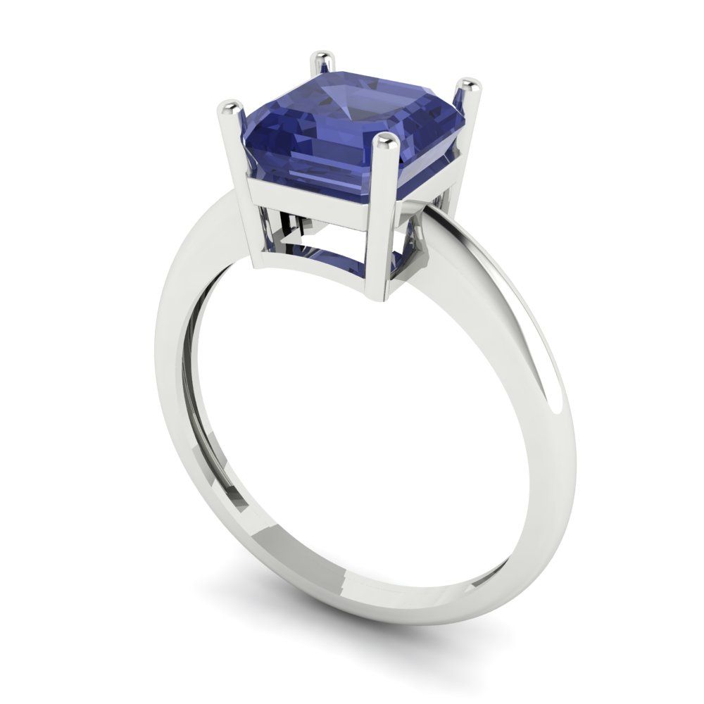 2 cttw Simulated Tanzanite Solitaire  Engagement Ring - Solid Gold (Asscher Cut,7.0mm)