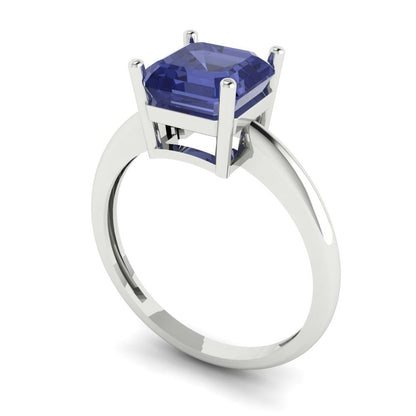 2 cttw Simulated Tanzanite Solitaire  Engagement Ring - Solid Gold (Asscher Cut,7.0mm)