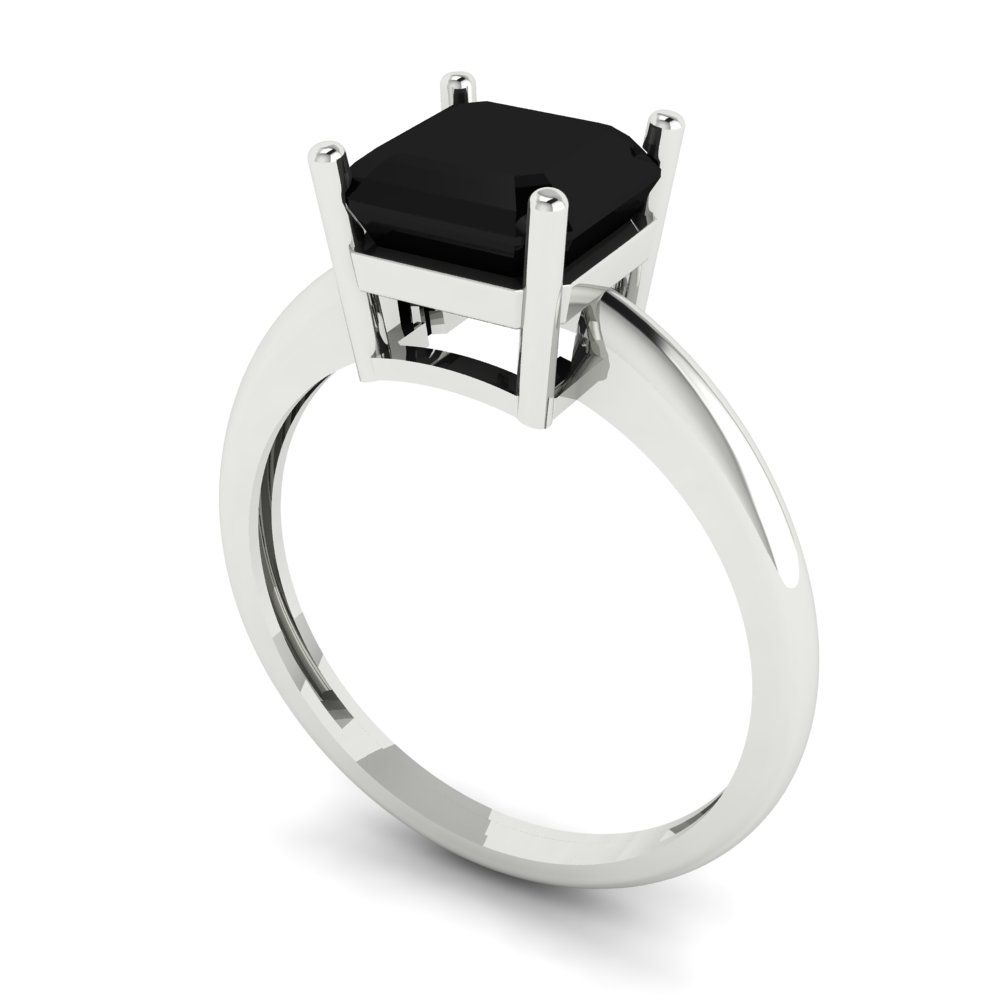 2 cttw Natural Onyx Solitaire  Engagement Ring - Solid Gold (Asscher Cut,7.0mm)