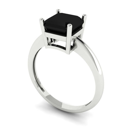 2 cttw Natural Onyx Solitaire  Engagement Ring - Solid Gold (Asscher Cut,7.0mm)
