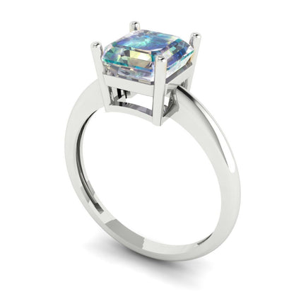 2 cttw Blue Moissanite Solitaire  Engagement Ring - Solid Gold (Asscher Cut,7.0mm)