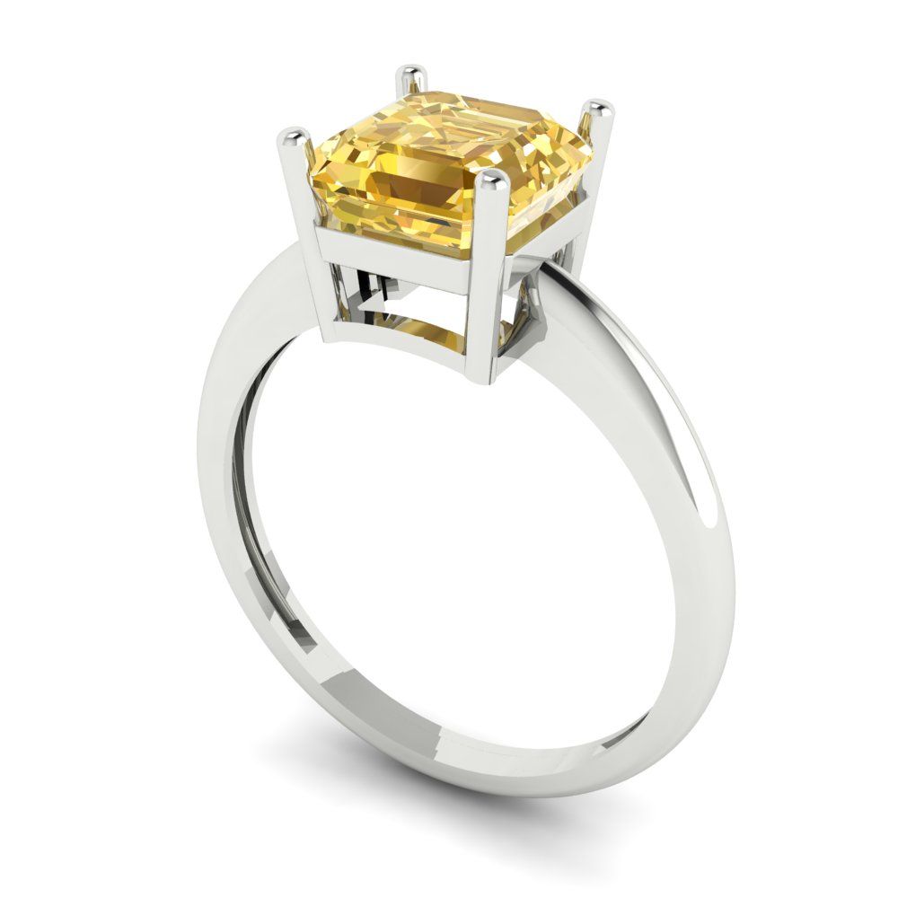 2 cttw Zirconia Simulated Yellow Diamond Solitaire  Engagement Ring - Solid Gold (VVS1, Asscher Cut,7.0mm)