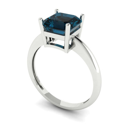 2 cttw Natural London Blue Topaz Solitaire  Engagement Ring - Solid Gold (Asscher Cut,7.0mm)