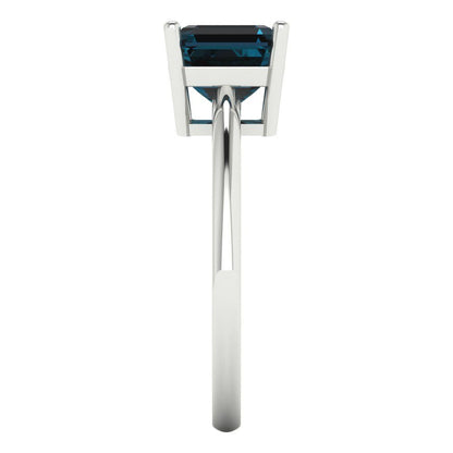 2 cttw Natural London Blue Topaz Solitaire  Engagement Ring - Solid Gold (Asscher Cut,7.0mm)