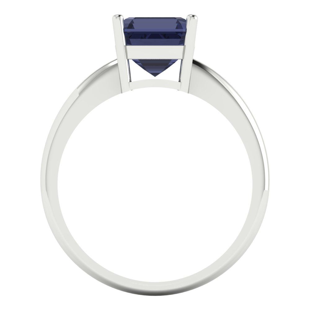 2 cttw Simulated Blue Sapphire Solitaire  Engagement Ring - Solid Gold (Asscher Cut,7.0mm)