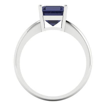2 cttw Simulated Blue Sapphire Solitaire  Engagement Ring - Solid Gold (Asscher Cut,7.0mm)