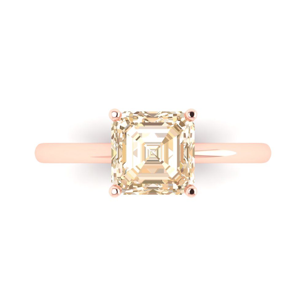 2 cttw Natural Morganite Solitaire  Engagement Ring - Solid Rose Gold (VVS1, Asscher Cut,7.0mm)