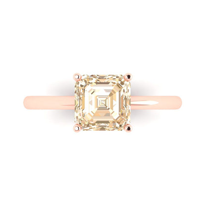 2 cttw Natural Morganite Solitaire  Engagement Ring - Solid Rose Gold (VVS1, Asscher Cut,7.0mm)