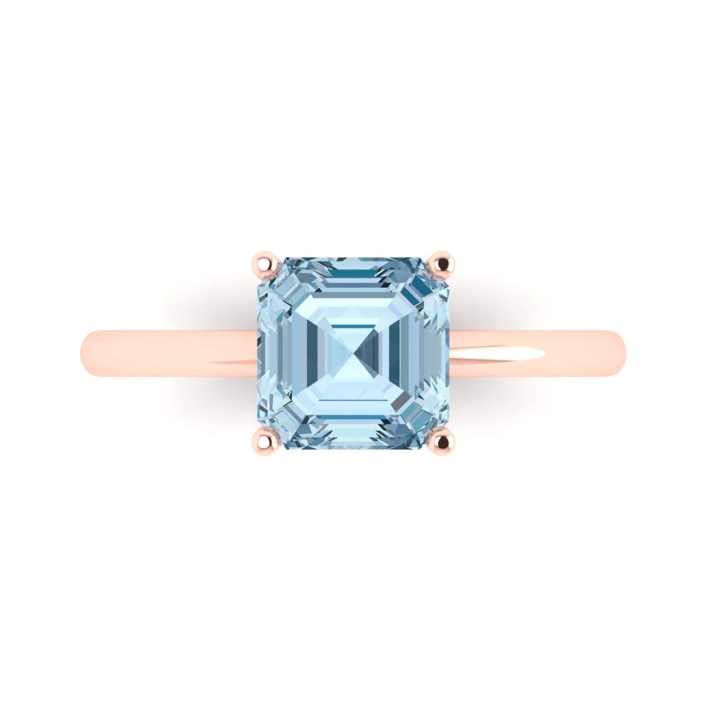 2 cttw Natural Sky Blue Topaz Solitaire  Engagement Ring - Solid Rose Gold (VVS1, Asscher Cut,7.0mm)