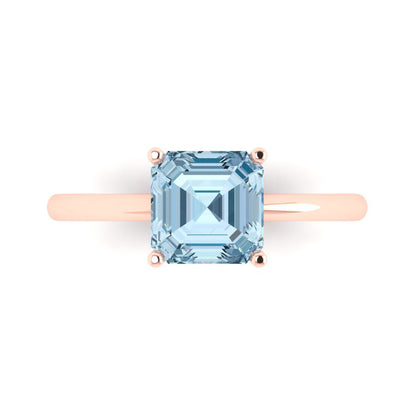 2 cttw Natural Sky Blue Topaz Solitaire  Engagement Ring - Solid Rose Gold (VVS1, Asscher Cut,7.0mm)