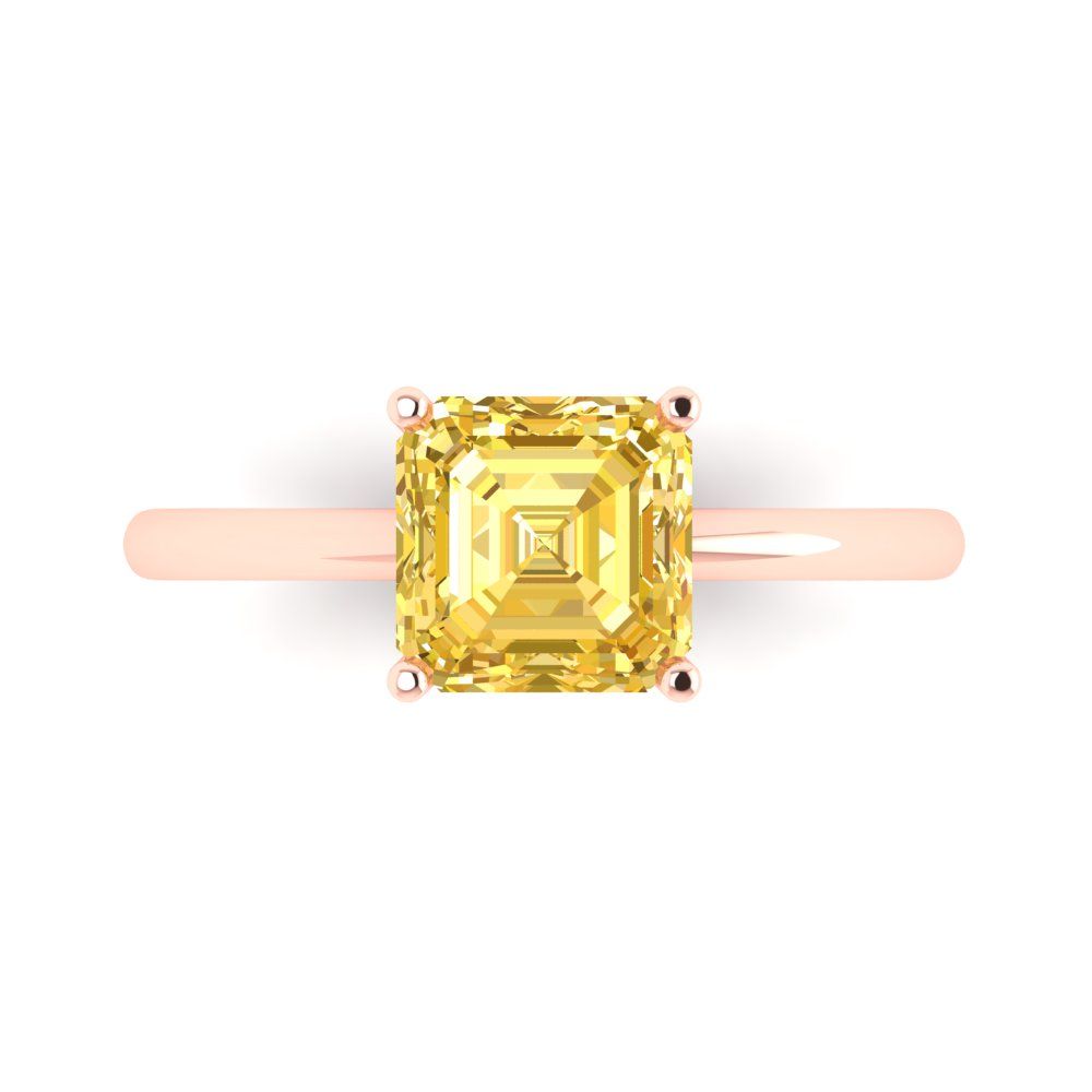 2 cttw Natural Citrine Solitaire  Engagement Ring - Solid Rose Gold (VVS1, Asscher Cut,7.0mm)