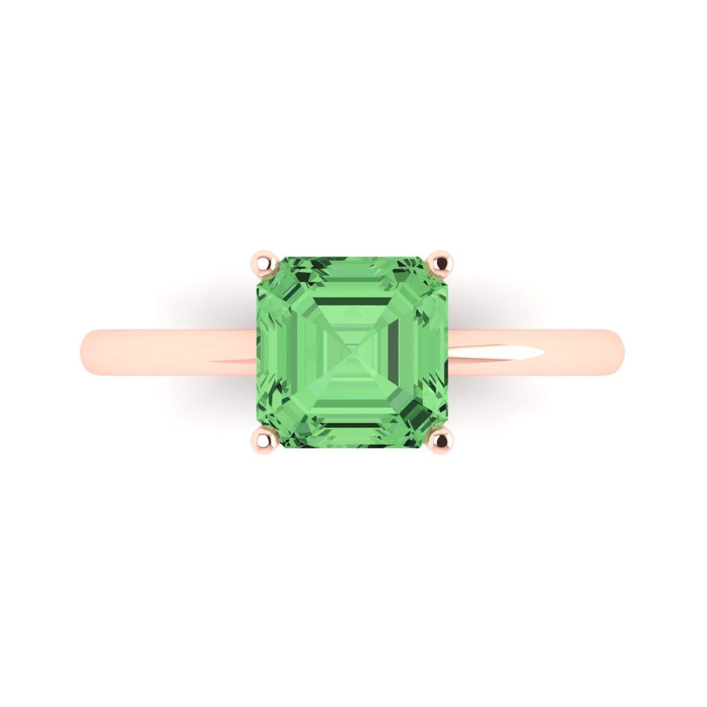 2 cttw Zirconia Simulated Green Diamond Solitaire  Engagement Ring - Solid Rose Gold (VVS1, Asscher Cut,7.0mm)
