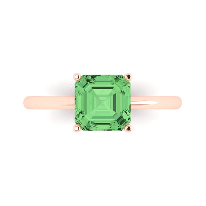2 cttw Zirconia Simulated Green Diamond Solitaire  Engagement Ring - Solid Rose Gold (VVS1, Asscher Cut,7.0mm)