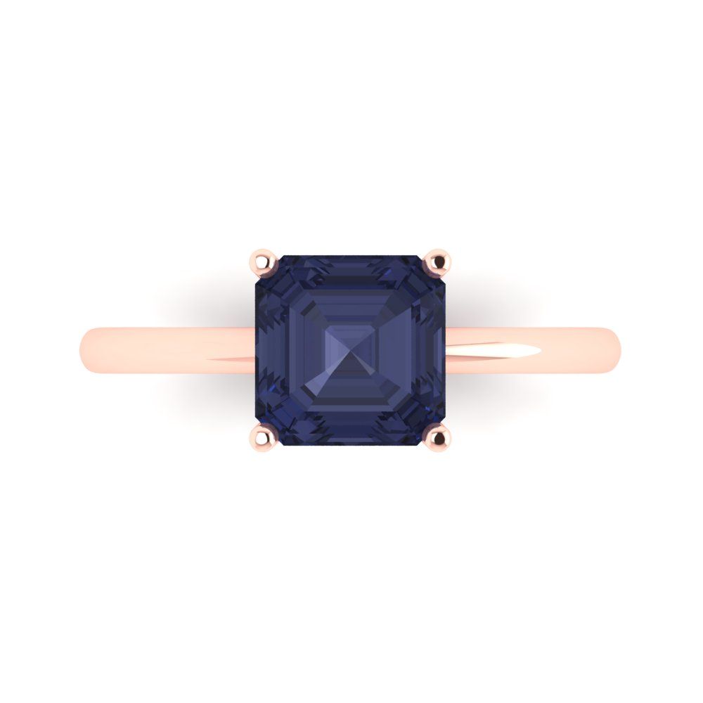 2 cttw Simulated Blue Sapphire Solitaire  Engagement Ring - Solid Rose Gold (VVS1, Asscher Cut,7.0mm)