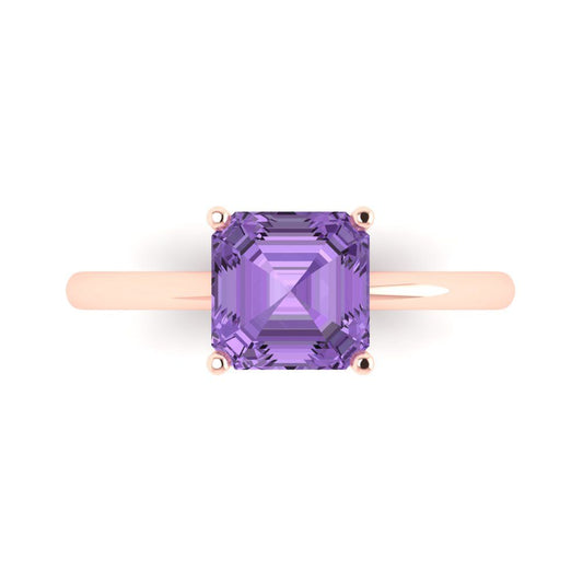 2 cttw Simulated Alexandrite Solitaire  Engagement Ring - Solid Rose Gold (VVS1, Asscher Cut,7.0mm)