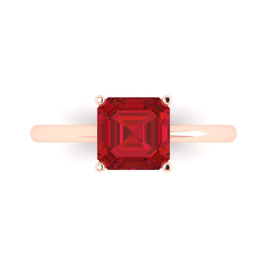 2 cttw Simulated Ruby Solitaire  Engagement Ring - Solid Rose Gold (VVS1, Asscher Cut,7.0mm)