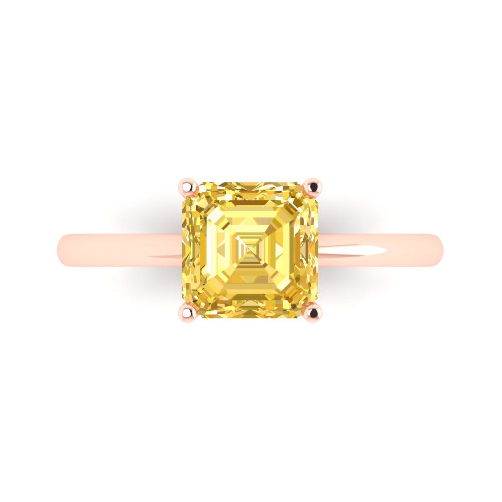 2 cttw Zirconia Simulated Yellow Diamond Solitaire  Engagement Ring - Solid Rose Gold (VVS1, Asscher Cut,7.0mm)