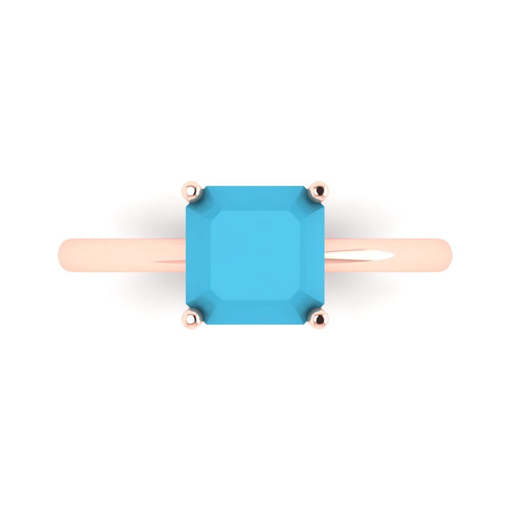 2 cttw Simulated Turquoise Solitaire  Engagement Ring - Solid Rose Gold (VVS1, Asscher Cut,7.0mm)