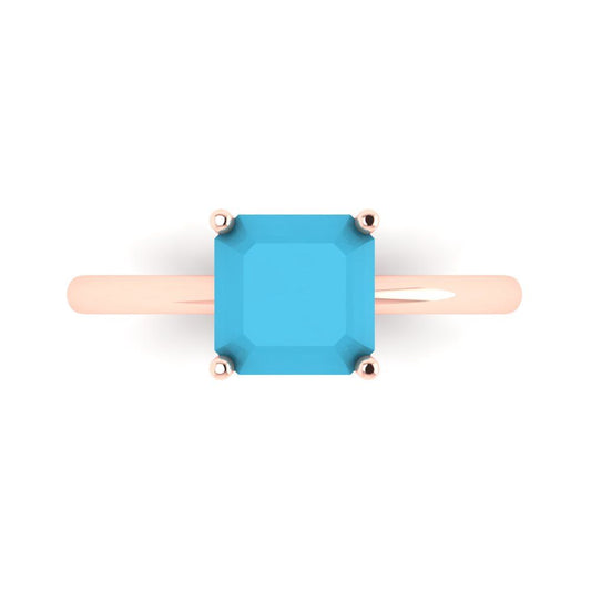 2 cttw Simulated Turquoise Solitaire  Engagement Ring - Solid Rose Gold (VVS1, Asscher Cut,7.0mm)