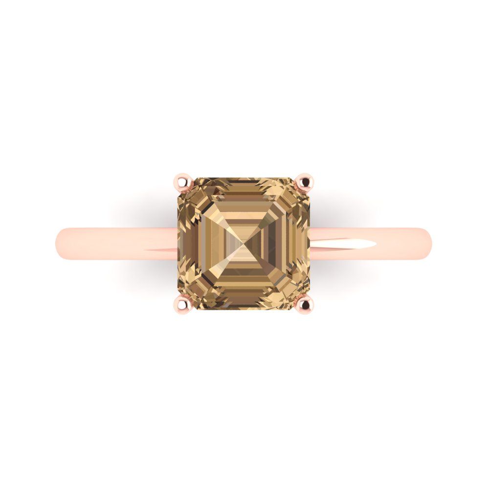 2 cttw Zirconia Simulated Champagne Diamond Solitaire  Engagement Ring - Solid Rose Gold (VVS1, Asscher Cut,7.0mm)