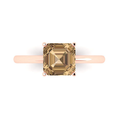 2 cttw Zirconia Simulated Champagne Diamond Solitaire  Engagement Ring - Solid Rose Gold (VVS1, Asscher Cut,7.0mm)