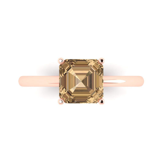 2 cttw Zirconia Simulated Champagne Diamond Solitaire  Engagement Ring - Solid Rose Gold (VVS1, Asscher Cut,7.0mm)