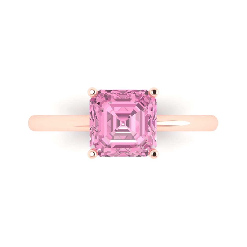 2 cttw Zirconia Simulated Pink Diamond Solitaire  Engagement Ring - Solid Gold (VVS1, Asscher Cut,7.0mm)