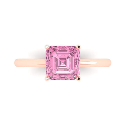 2 cttw Zirconia Simulated Pink Diamond Solitaire  Engagement Ring - Solid Gold (VVS1, Asscher Cut,7.0mm)