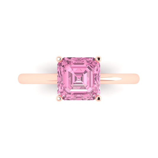 2 cttw Zirconia Simulated Pink Diamond Solitaire  Engagement Ring - Solid Rose Gold (VVS1, Asscher Cut,7.0mm)