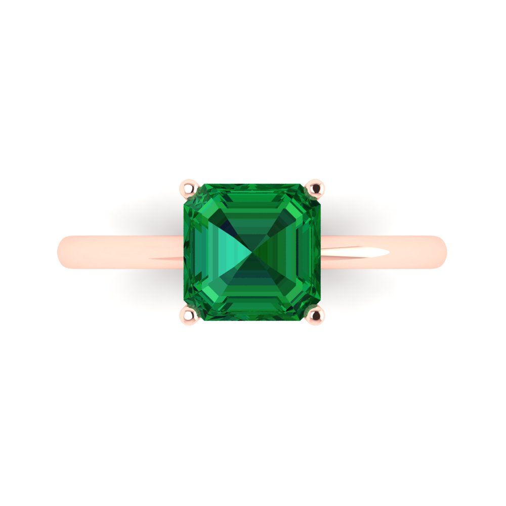 2 cttw Simulated Emerald Solitaire  Engagement Ring - Solid Rose Gold (VVS1, Asscher Cut,7.0mm)