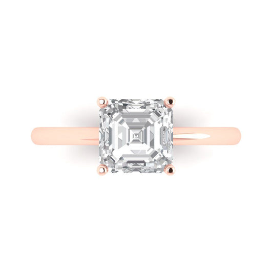 2 cttw Zirconia Simulated Diamond Solitaire  Engagement Ring - Solid Rose Gold (VVS1, Asscher Cut,7.0mm)