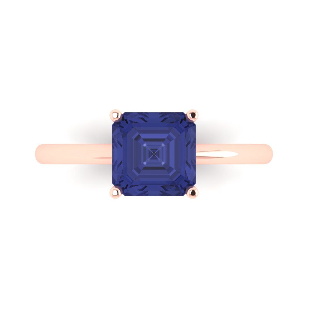 2 cttw Simulated Tanzanite Solitaire  Engagement Ring - Solid Rose Gold (VVS1, Asscher Cut,7.0mm)