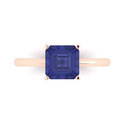 2 cttw Simulated Tanzanite Solitaire  Engagement Ring - Solid Rose Gold (VVS1, Asscher Cut,7.0mm)