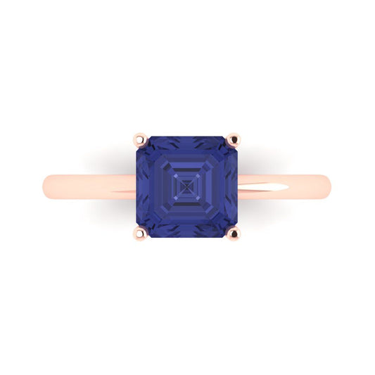 2 cttw Simulated Tanzanite Solitaire  Engagement Ring - Solid Rose Gold (VVS1, Asscher Cut,7.0mm)