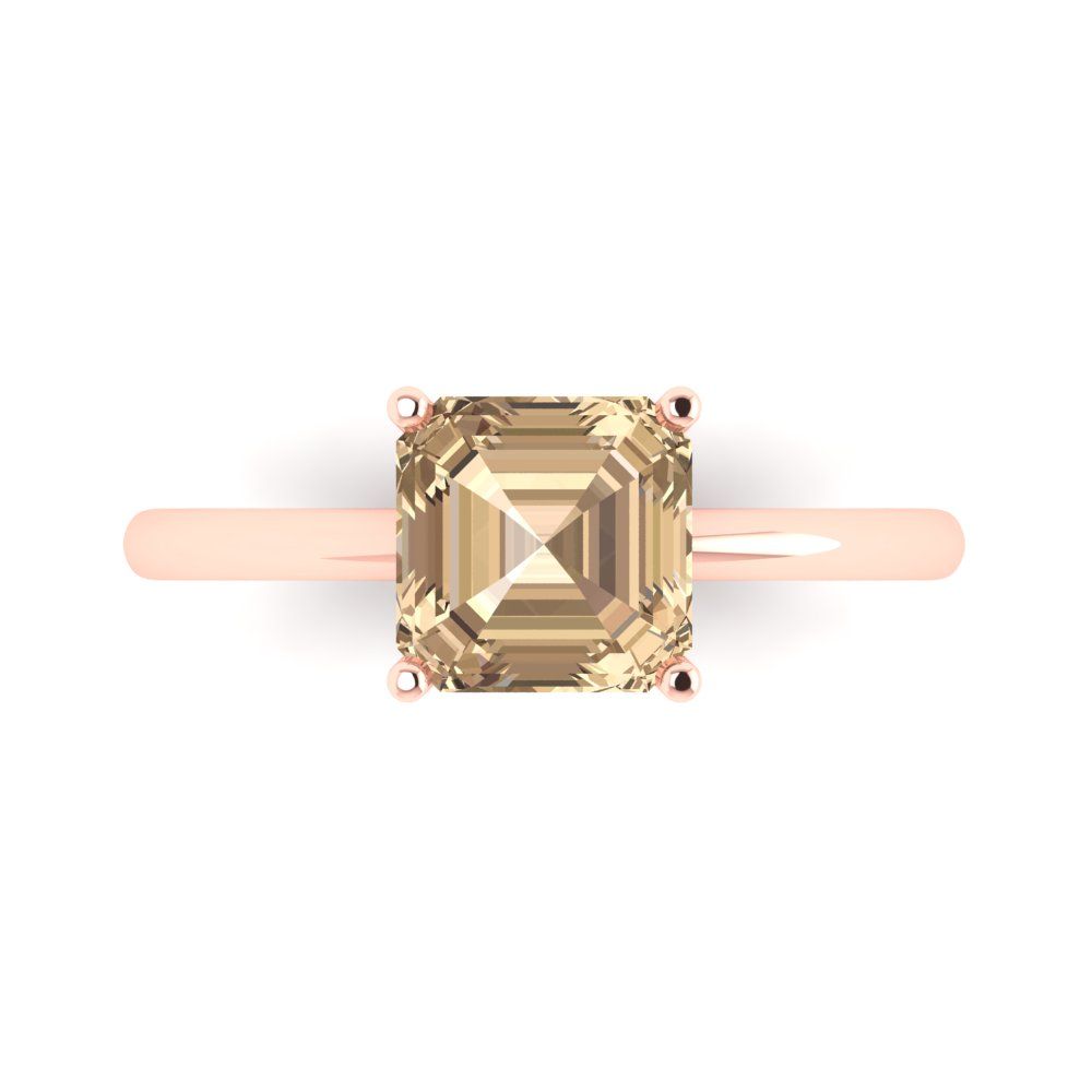 2 cttw Yellow Moissanite Solitaire  Engagement Ring - Solid Rose Gold (VVS1, Asscher Cut,7.0mm)