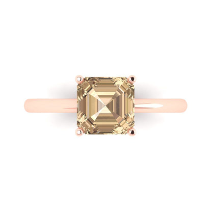 2 cttw Yellow Moissanite Solitaire  Engagement Ring - Solid Rose Gold (VVS1, Asscher Cut,7.0mm)