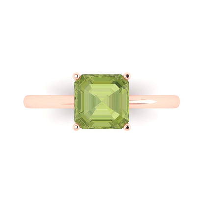 2 cttw Natural Peridot Solitaire  Engagement Ring - Solid Gold (Asscher Cut,7.0mm)