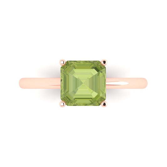 2 cttw Natural Peridot Solitaire  Engagement Ring - Solid Rose Gold (VVS1, Asscher Cut,7.0mm)
