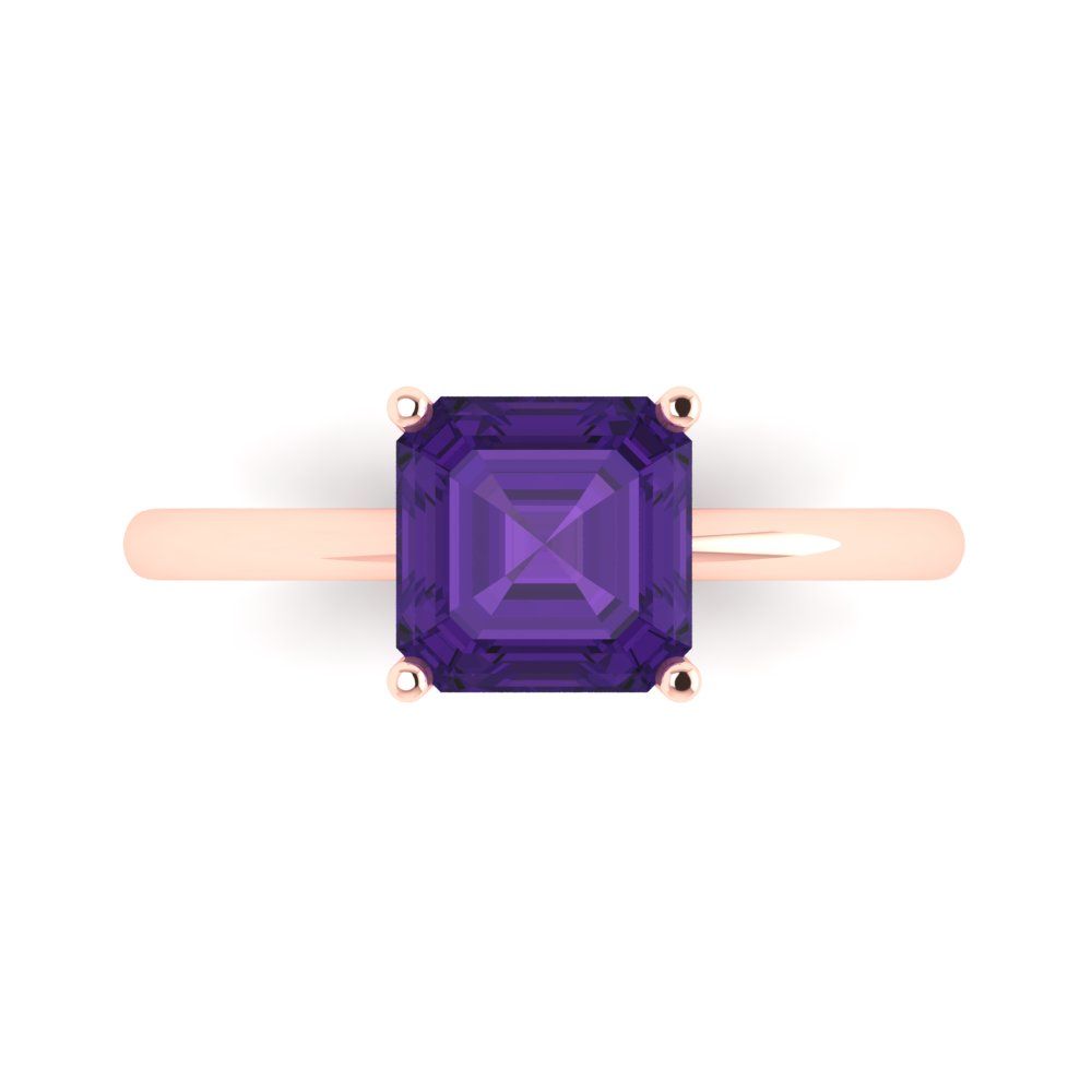 2 cttw Natural Amethyst Solitaire  Engagement Ring - Solid Rose Gold (VVS1, Asscher Cut,7.0mm)