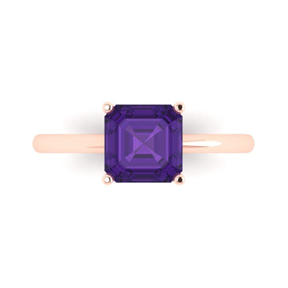 2 cttw Natural Amethyst Solitaire  Engagement Ring - Solid Rose Gold (VVS1, Asscher Cut,7.0mm)