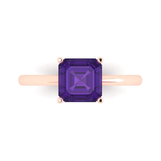 2 cttw Natural Amethyst Solitaire  Engagement Ring - Solid Rose Gold (VVS1, Asscher Cut,7.0mm)