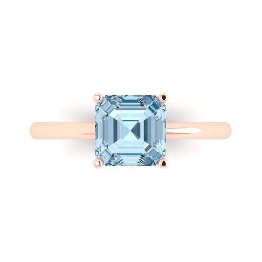 2 cttw Natural Aquamarine Solitaire  Engagement Ring - Solid Rose Gold (VVS1, Asscher Cut,7.0mm)